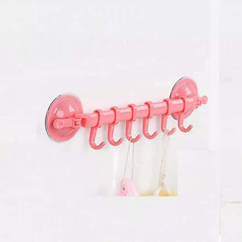 Powerful Suction Cup No-Mark Hook Bathroom Wall Hanger: 6 Linked Hooks for Kitchen & Bathroom Creative Wall Hanger