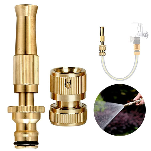 Brass Water Spray Nozzle Suitable for 1/2" Hose Pipe Adjustable Brass Spray Nozzle Water Pressure Booster Brass Nozzle Water Spray Gun for Car Wash & Gardening Water Pressure Nozzle