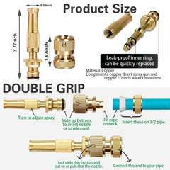 Brass Water Spray Nozzle Suitable for 1/2" Hose Pipe Adjustable Brass Spray Nozzle Water Pressure Booster Brass Nozzle Water Spray Gun for Car Wash & Gardening Water Pressure Nozzle