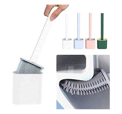Silicone Toilet Brush with Holder - for Western & Indian Toilet - Slim Flex Brush, Anti-Drip, No-Slip Handle