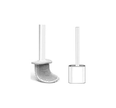 Silicone Toilet Brush with Holder - for Western & Indian Toilet - Slim Flex Brush, Anti-Drip & No-Slip Handle
