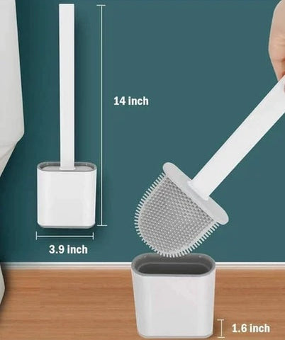 Silicone Toilet Brush with Holder - for Western & Indian Toilet - Slim Flex Brush, Anti-Drip & No-Slip Handle